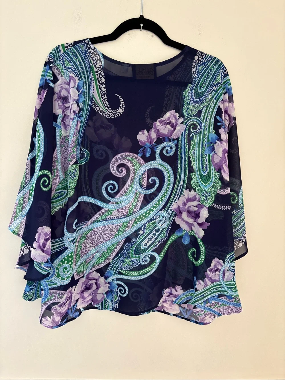 Bob Mackie Wearable Art Womens Paisley Floral Chiffon Over Blouse -Sheer-Sz Med - Picture 5 of 7